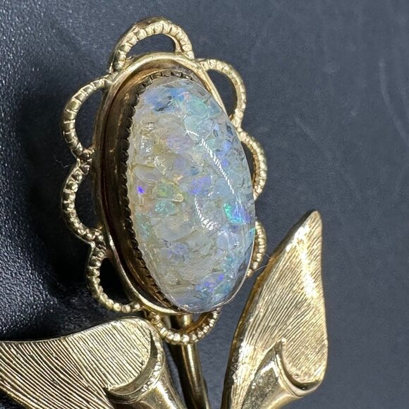 Vintage Flower Brooch Pin Faux Opal Floral TK Tru Kay 12K Gold Filled Cottage - Picture 6 of 10
